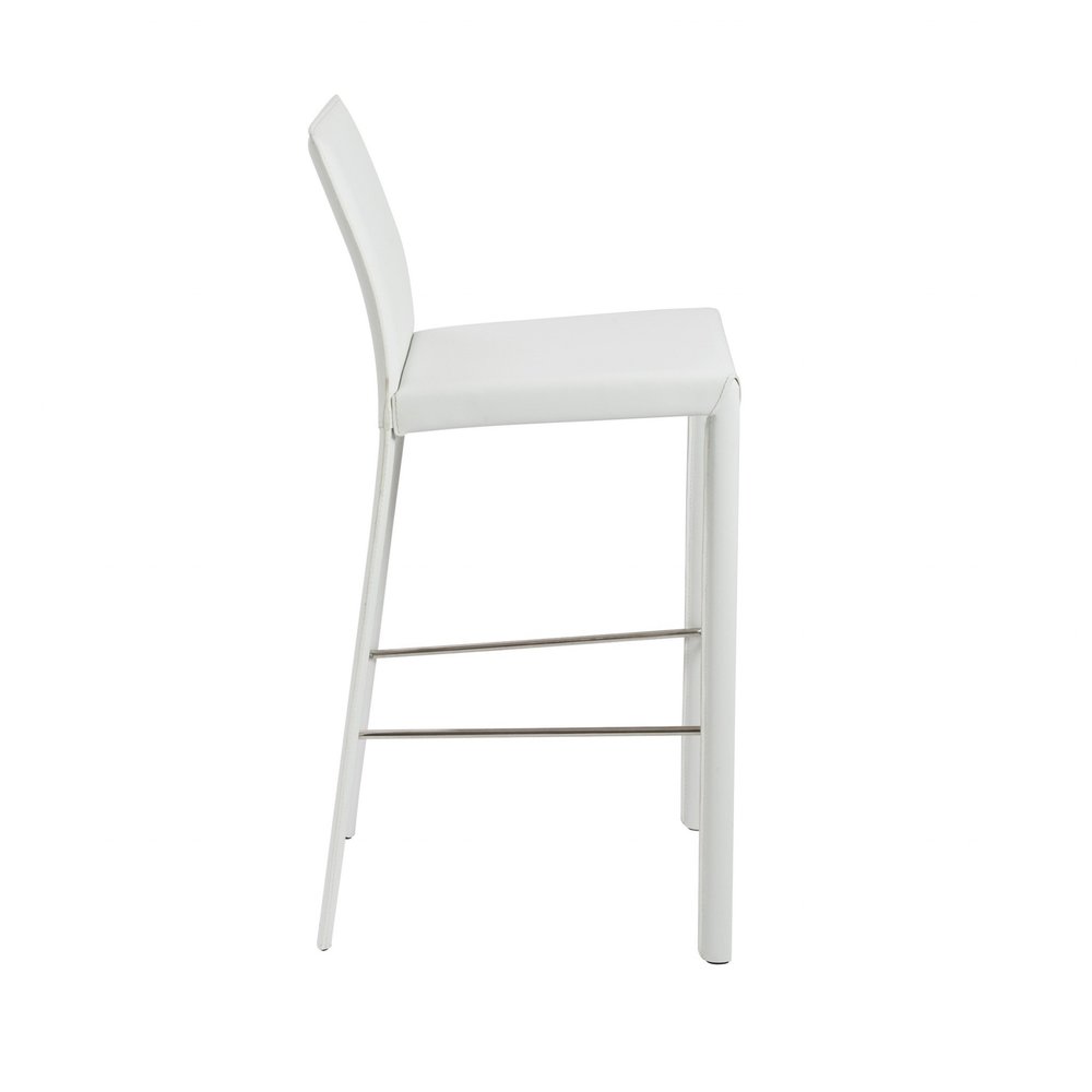 Set of Two 30" White Faux Leather And Steel Low Back Bar Height Bar Chairs
