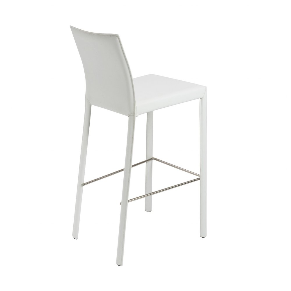 Set of Two 30" White Faux Leather And Steel Low Back Bar Height Bar Chairs