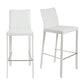 Set of Two 30" White Faux Leather And Steel Low Back Bar Height Bar Chairs