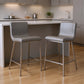Set of Two 26" Gray And Silver Faux Leather And Steel Low Back Counter Height Bar Chairs