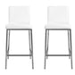 Set of Two 26" White And Silver Steel Low Back Counter Height Bar Chairs