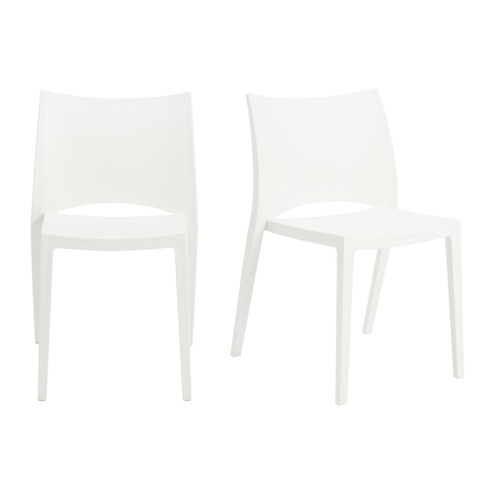 Set of Two White Heavy Duty Plastic Outdoor Stacking Dining Chairs
