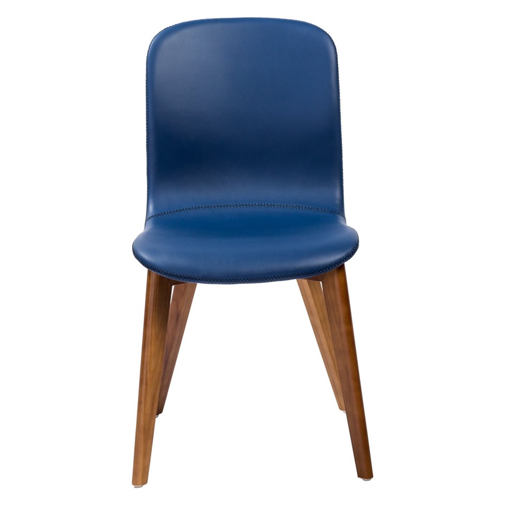 Set of Two Blue and Brown Upholstered Leather Dining Side Chairs