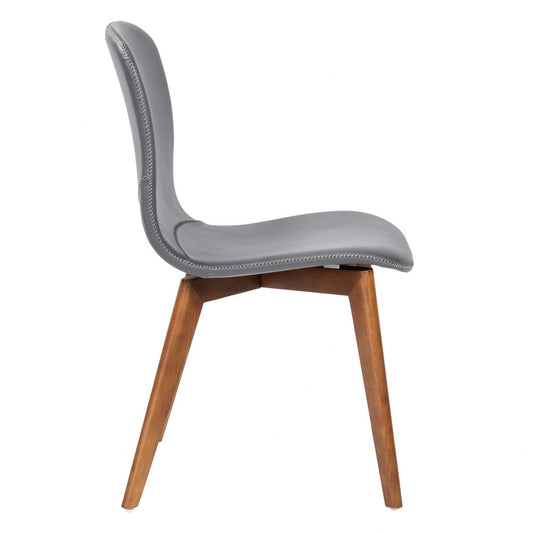 Set of Two Gray and Brown Upholstered Faux Leather Dining Side Chairs
