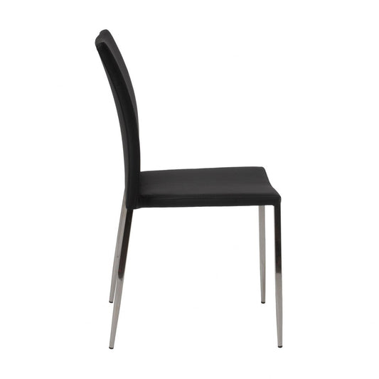 Set of Two Black and Silver Upholstered Faux Leather Dining Side Chairs