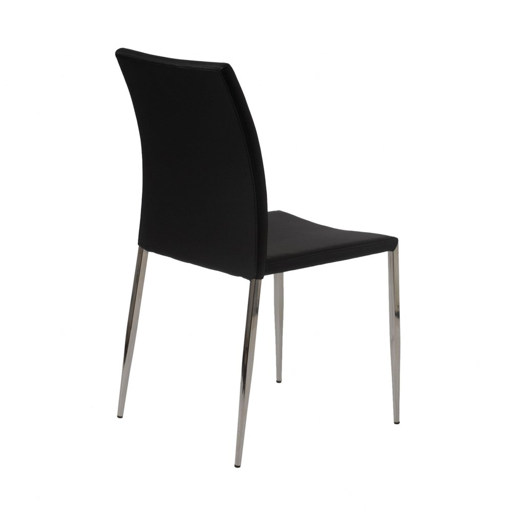 Set of Two Black and Silver Upholstered Faux Leather Dining Side Chairs