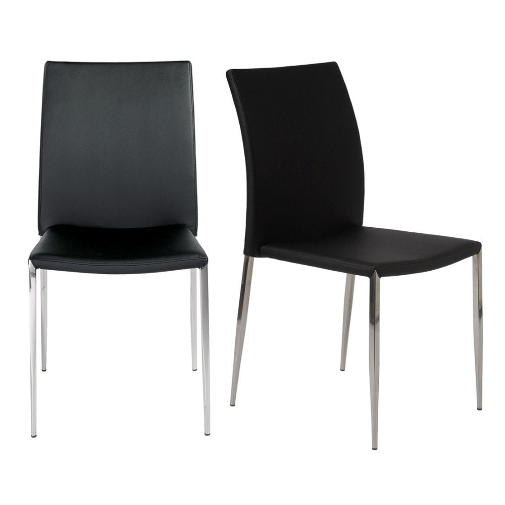 Set of Two Black and Silver Upholstered Faux Leather Dining Side Chairs