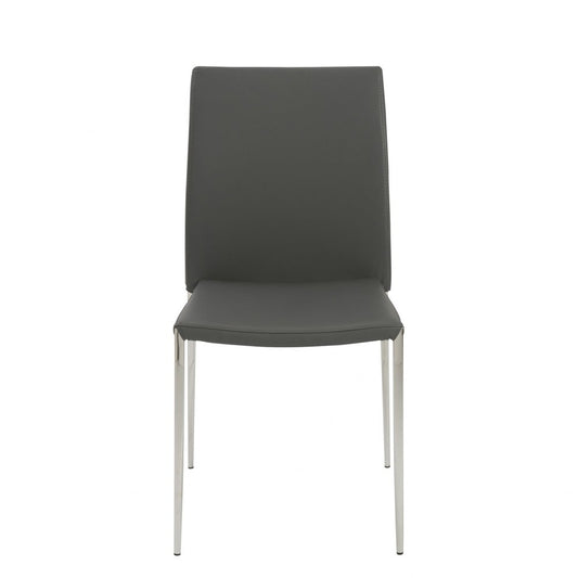 Set of Two Gray and Silver Upholstered Leather Dining Side Chairs