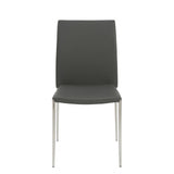 Set of Two Gray and Silver Upholstered Leather Dining Side Chairs
