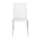 Set of Two White and Silver Upholstered Faux Leather Dining Side Chairs