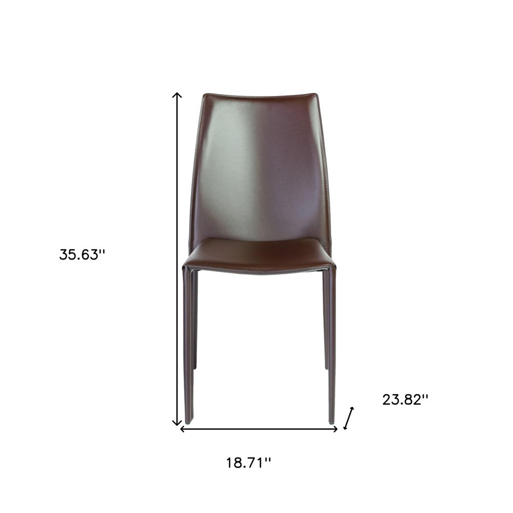 Set of Two Brown Upholstered Leather Dining Side Chairs
