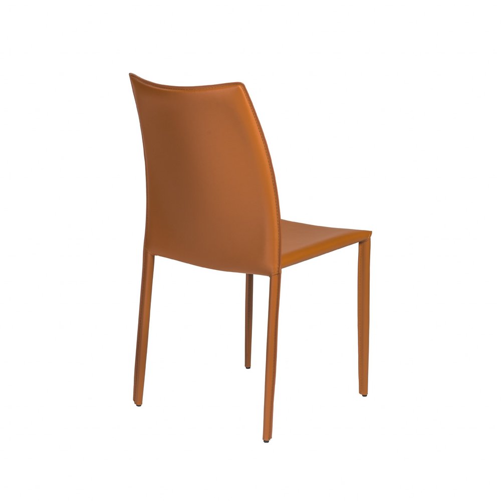 Set of Two Terra Cotta Upholstered Leather Dining Side Chairs