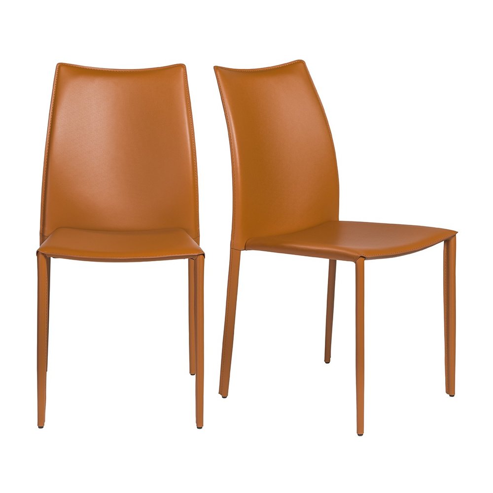 Set of Two Terra Cotta Upholstered Leather Dining Side Chairs