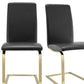 Set of Two Black and Gold Upholstered Leather Dining Side Chairs
