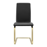 Set of Two Black and Gold Upholstered Leather Dining Side Chairs