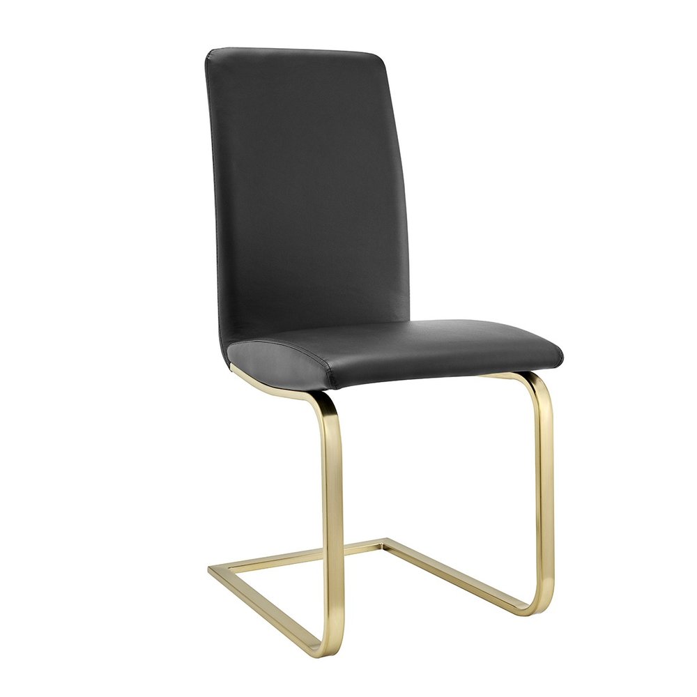 Set of Two Black and Gold Upholstered Leather Dining Side Chairs