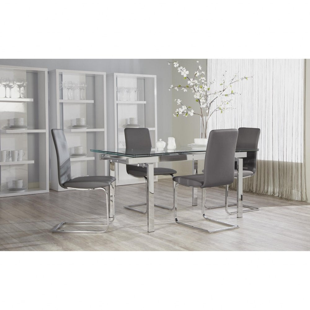 Set of Two Gray and Silver Upholstered Leather Dining Side Chairs