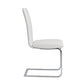 Set of Two White and Silver Upholstered Leather Dining Side Chairs