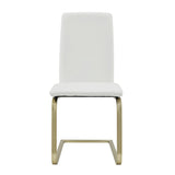 Set of Two White and Gold Upholstered Leather Dining Side Chairs