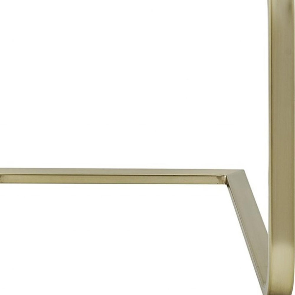 Set of Two White and Gold Upholstered Leather Dining Side Chairs