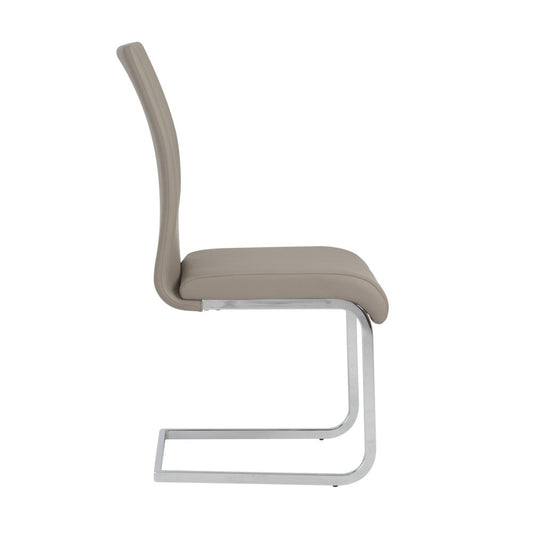 Set of Four Taupe and Silver Upholstered Leather Dining Side Chairs