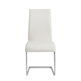 Set of Four White and Silver Upholstered Leather Dining Side Chairs