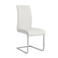 Set of Four White and Silver Upholstered Leather Dining Side Chairs