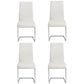 Set of Four White and Silver Upholstered Leather Dining Side Chairs