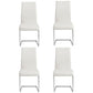 Set of Four White and Silver Upholstered Leather Dining Side Chairs