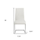 Set of Four White and Silver Upholstered Leather Dining Side Chairs