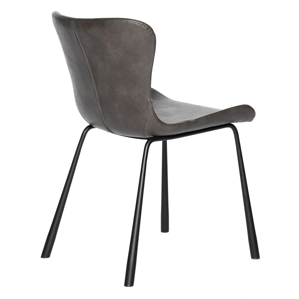 Set of Two Gray and Silver Upholstered Leather Dining Side Chairs