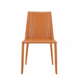 Terra Cotta Upholstered Leather Dining Side Chair