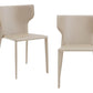 Set of Two Beige Upholstered Leather Curved Back Dining Side Chairs