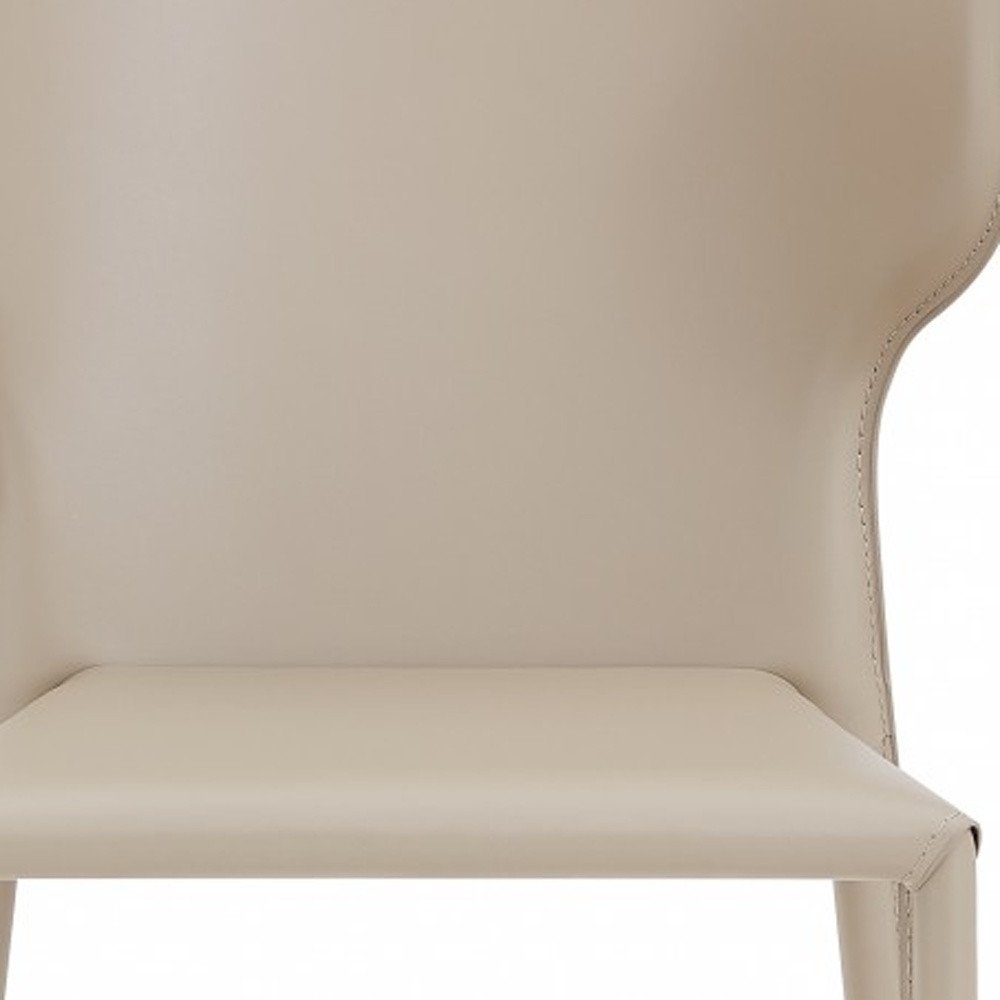 Set of Two Beige Upholstered Leather Curved Back Dining Side Chairs