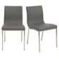 Set of Two Gray And Silver Upholstered Leather Dining Side Chairs