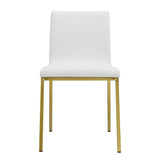 Set of Two White and Gold Upholstered Leather Dining Side Chairs