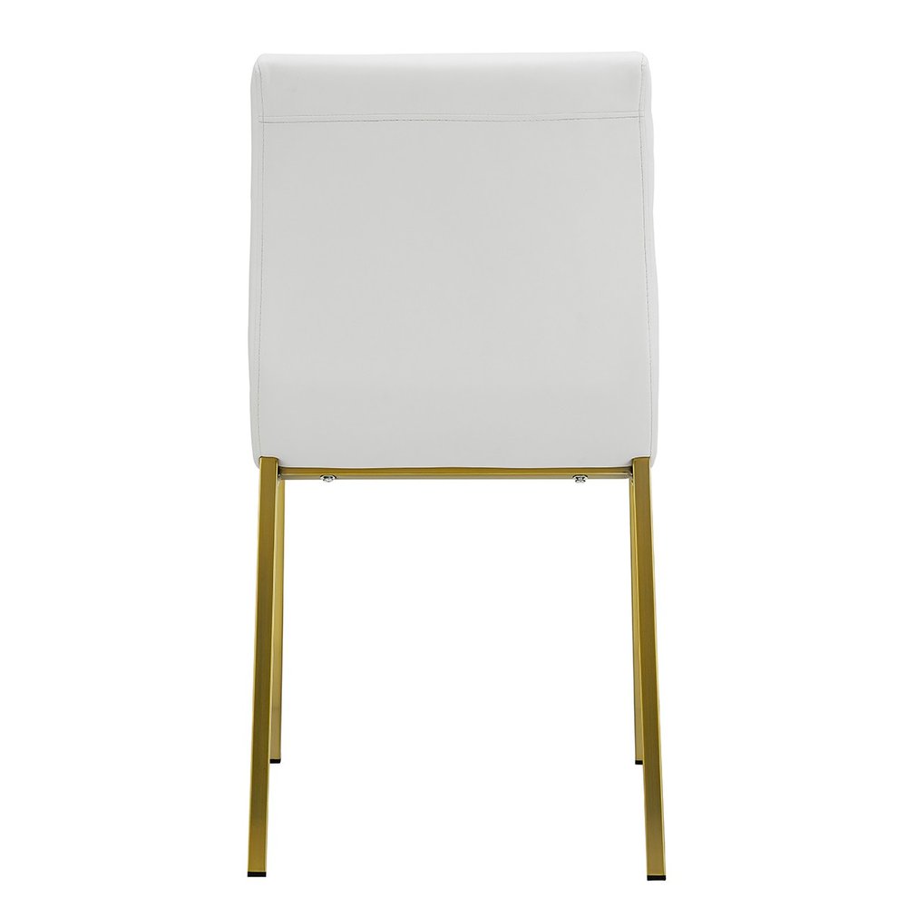 Set of Two White and Gold Upholstered Leather Dining Side Chairs