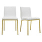 Set of Two White and Gold Upholstered Leather Dining Side Chairs