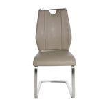 Set of Two Taupe and Silver Upholstered Leather Dining Side Chairs