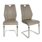 Set of Two Taupe and Silver Upholstered Leather Dining Side Chairs