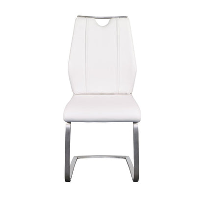 Set of Two White and Silver Upholstered Leather Dining Side Chairs