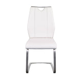 Set of Two White and Silver Upholstered Leather Dining Side Chairs