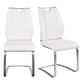 Set of Two White and Silver Upholstered Leather Dining Side Chairs