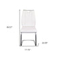 Set of Two White and Silver Upholstered Leather Dining Side Chairs
