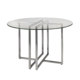 42" Clear And Silver Rounded Glass And Metal Trestle Base Dining Table