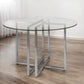 42" Clear And Silver Rounded Glass And Metal Trestle Base Dining Table