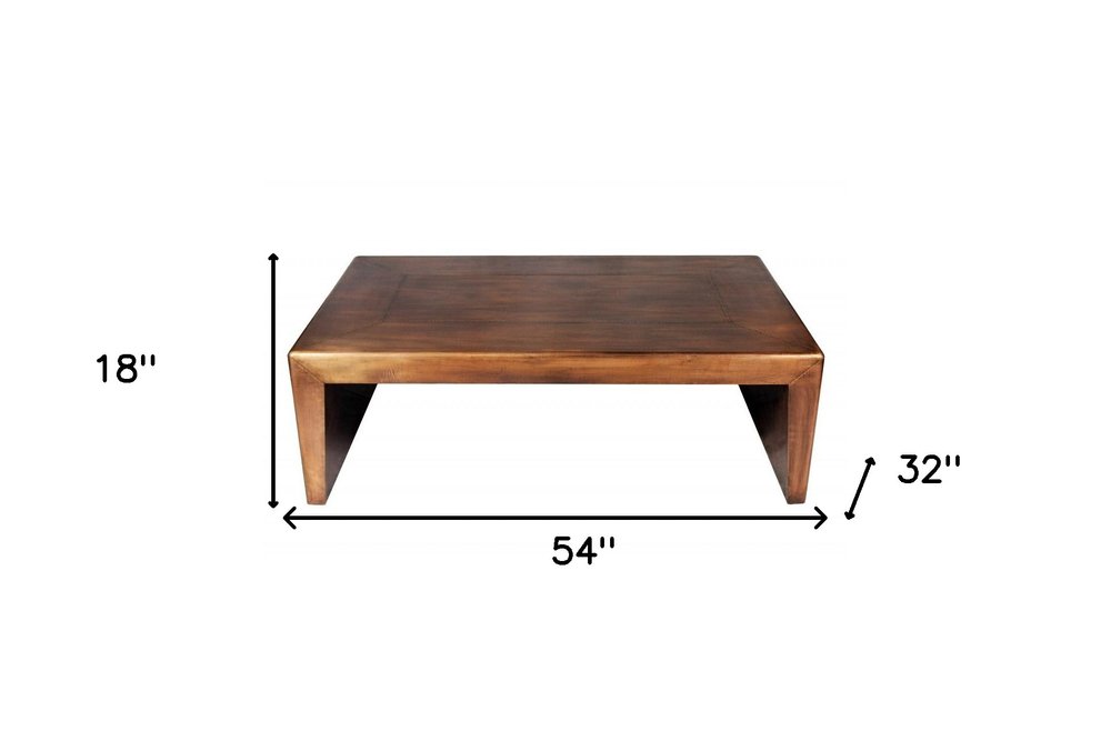 54" Copper Solid Wood and Metal Frame Coffee Table