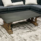 63" Gray and Brown Zinc and Solid Wood Pedestal Coffee Table