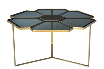 34" Black and Gold Glass and Iron Free Form Frame Coffee Table