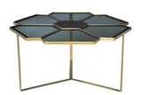 34" Black and Gold Glass and Iron Free Form Frame Coffee Table